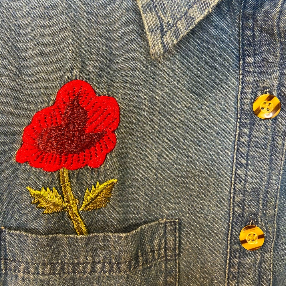 Denim Embroidered Button Down - image 3